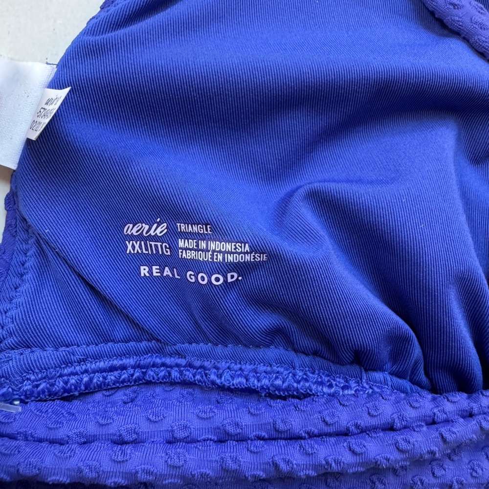 Aerie Real Good Blue Textured Wrap Triangle Bikini Top XXL‎ New With Tags - Picture 6 of 7